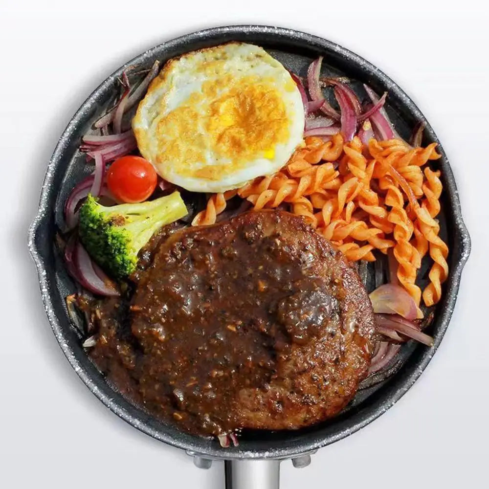 Portable Iron Omelette Pan Non-stick with Wooden Handle Wheat Stone Stockpot Noodle Pot Kitchen Supplies