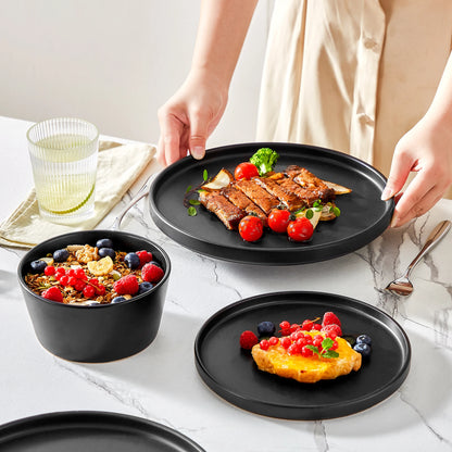 vancasso 18/24 Piece PLAYB Ceramic Plate Set Reactive Glaze Stoneware Dinnerware Set with 6PCS Dinner Plate/Dessert/Cereal Bowl