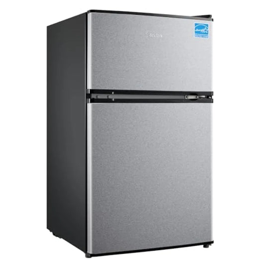 Compact 3.1 Cu Ft Mini Fridge with Freezer for Office/Dorm/Bedroom, Silver Steel, Energy Star Certified, Interior Light Adjusta