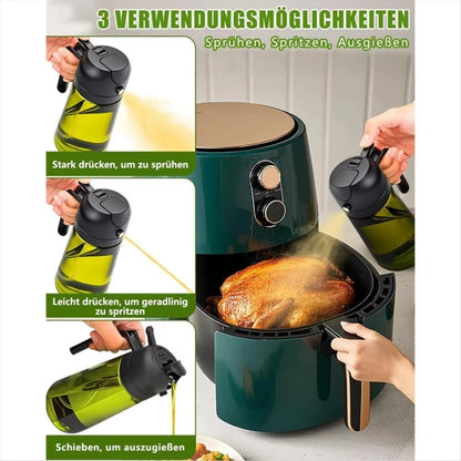 2-in-1 16oz 470ml Brown Glass Oil Sprayer Leakproof Eco-Friendly Olive Oil Dispenser Perfect for Cooking BBQ Grill Air Fryer