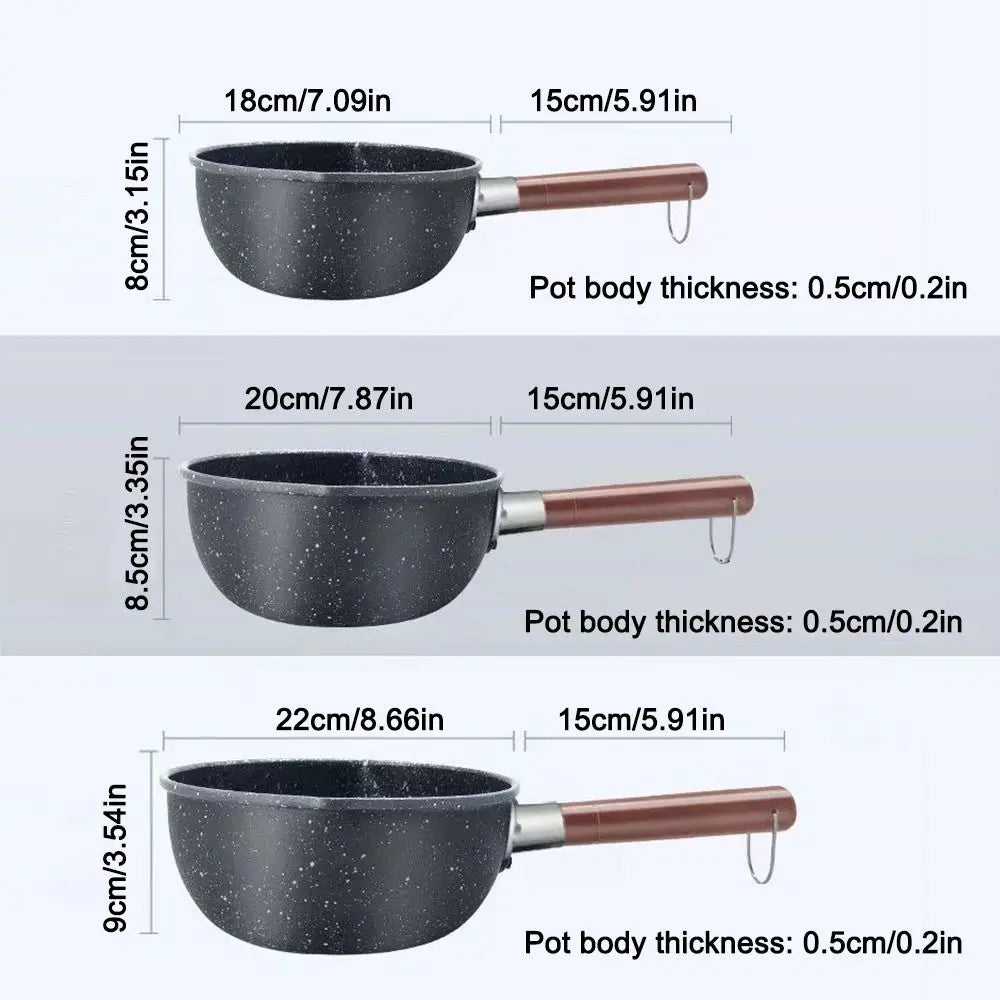Portable Iron Omelette Pan Non-stick with Wooden Handle Wheat Stone Stockpot Noodle Pot Kitchen Supplies