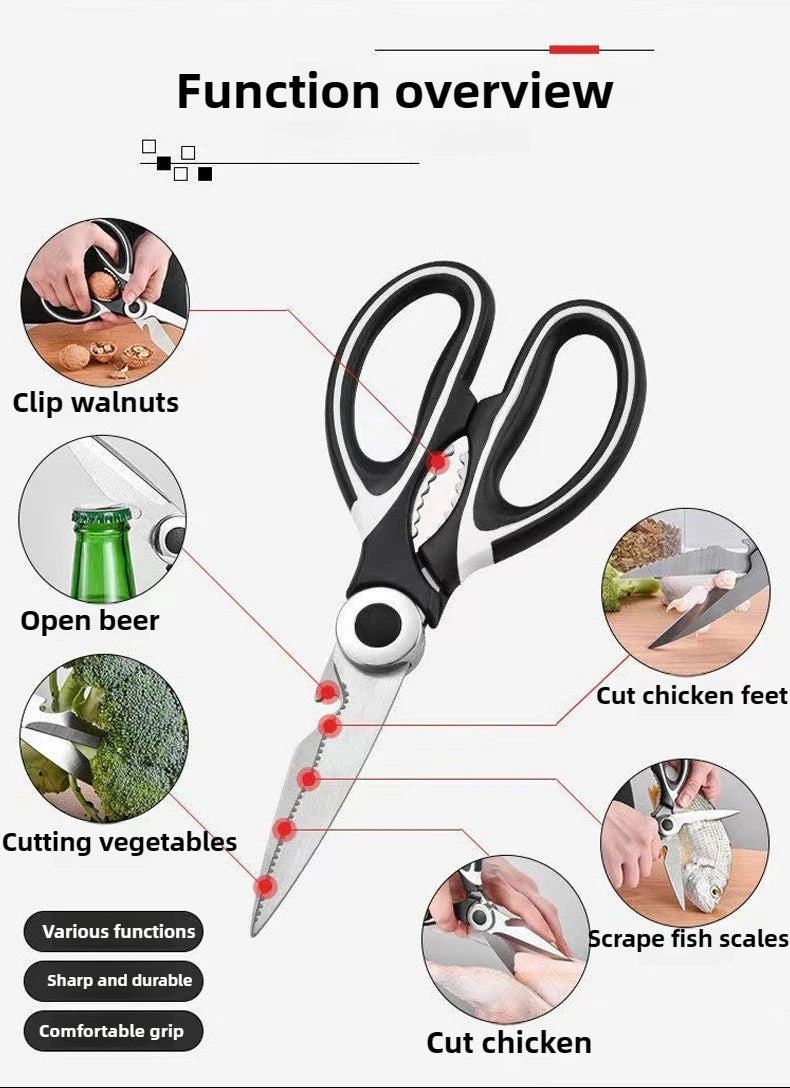 Multipurpose Stainless Steel Kitchen Scissors Heavy Duty Dishwasher Safe for Cutting Meat Poultry Fish and Opening Bottles
