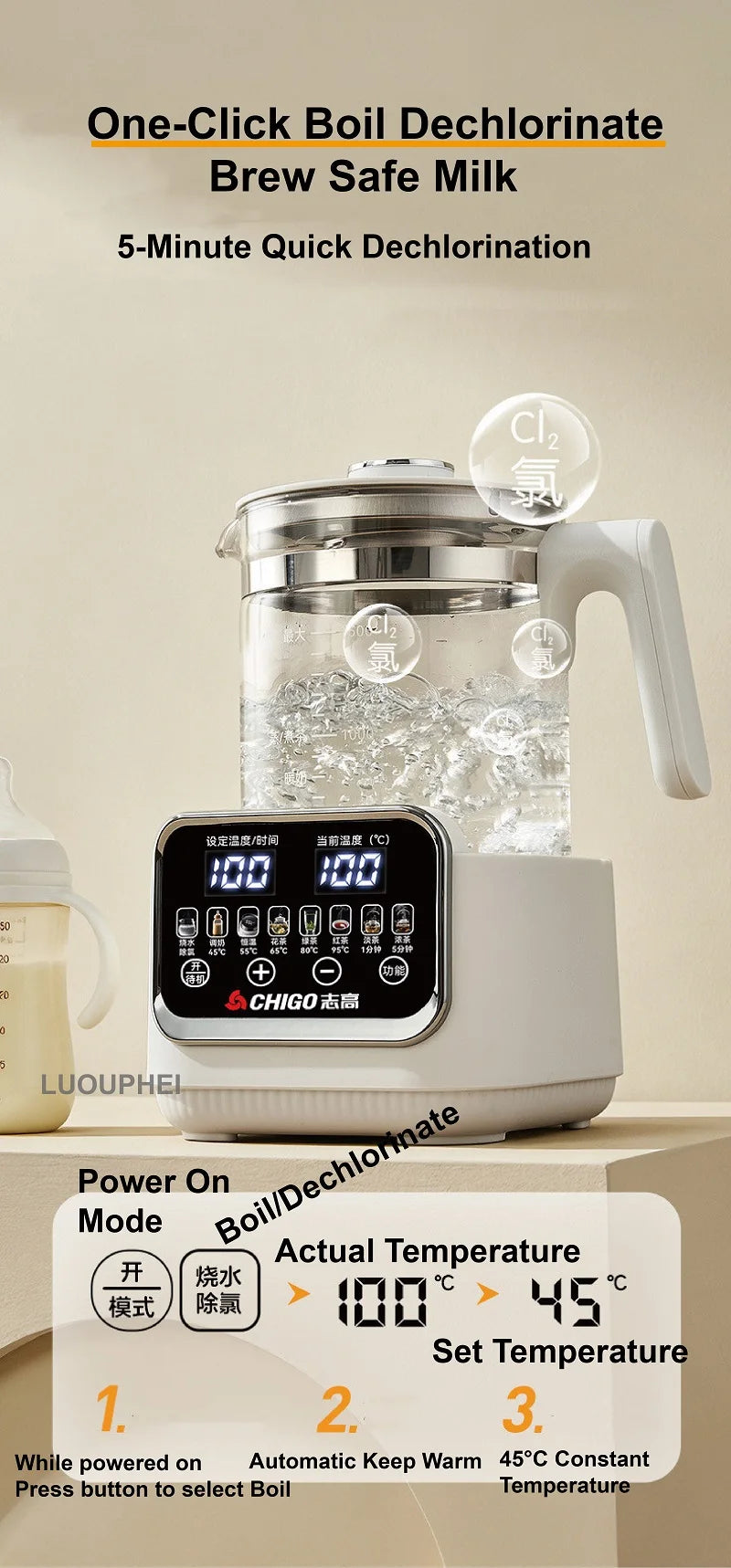 1.5L Electric Kettle Home Health Kettle Multifunctional Milk Regulator Temperature Control Flower Tea Kettle Auto Keep Warm 800W