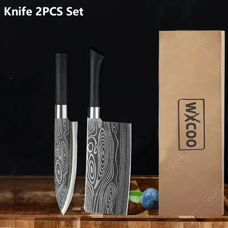 WXCOO Stainless Steel Durable Chef Knife Set Meat Cleaver Fruit Slicing Handmade Forged Kitchen Knife Butcher Knife Scissor