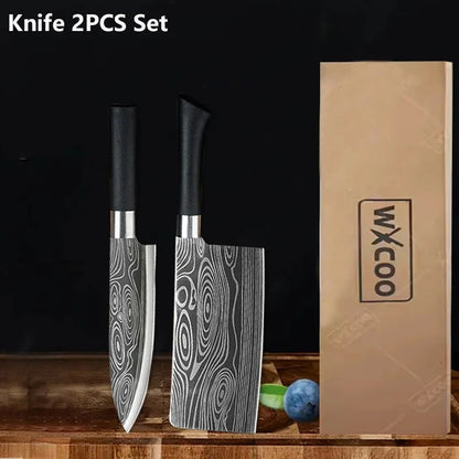 WXCOO Stainless Steel Durable Chef Knife Set Meat Cleaver Fruit Slicing Handmade Forged Kitchen Knife Butcher Knife Scissor