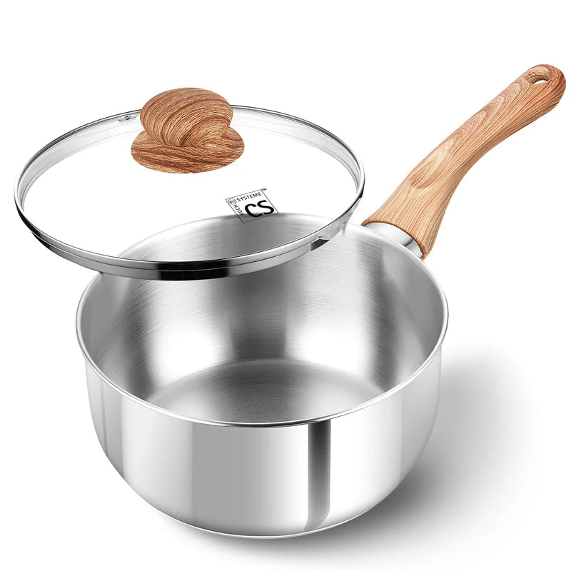 KOCH SYSTEME CS Stainless Steel Saucepan 1QT/2QT/3QT Milk Pot Stewpot with Heat-resistant Bakelite Handle Sauce Pans Induction