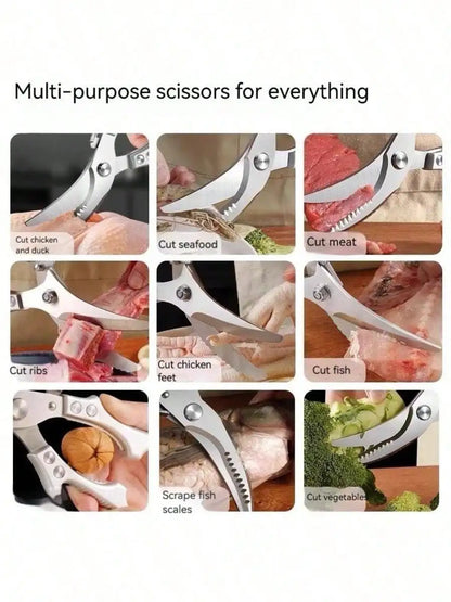 1Unit Anti-Slip Grip Kitchen Scissors, Cutting Meat Turkey Fish Vegetable Stainless Steel Scissors, Slip-Resistant Kitchen Tool
