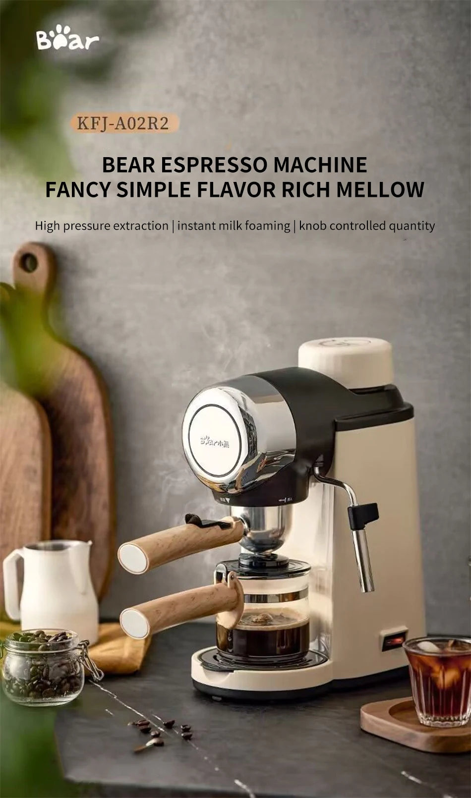 Espresso Coffee Machine with Steam Milk Frother, Semi-Automatic Coffee Maker 240ml 800W for Home Cappuccino Latte