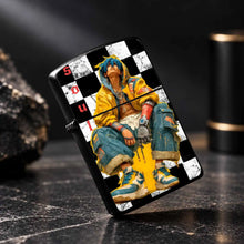 Stylish Cyber Blue-Haired Mechanical Themed Lighter, Black White Checkerboard Art Print Decor, Portable Ignition Tool For Camping Hiking Daily Gathering, Creative Unique Trendy Gift For Friends And Hobbyists, Versatile Practi