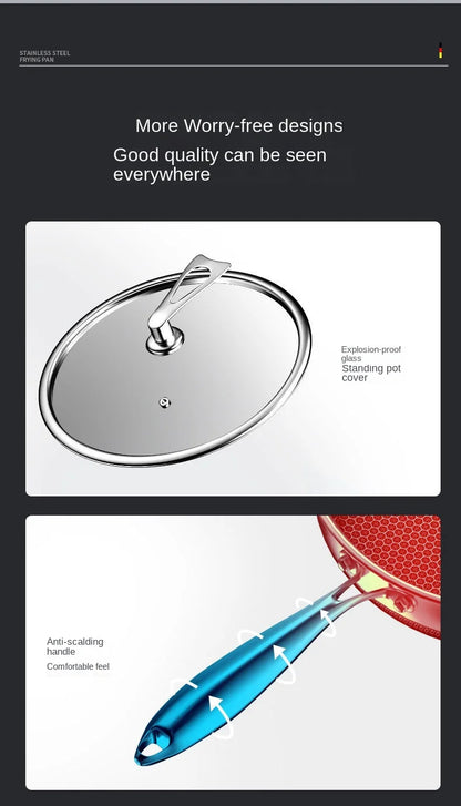 German 316L Stainless Steel Pan Honeycomb flat bottom Non-stick Skillet Frying Uncoated Induction Cooker Gas General Purpose