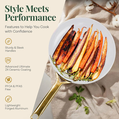 11 Pc Ceramic Cookware Set with Nonstick Coating, Induction Ready Pots and Pans with Steamer