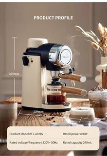 Espresso Coffee Machine with Steam Milk Frother, Semi-Automatic Coffee Maker 240ml 800W for Home Cappuccino Latte