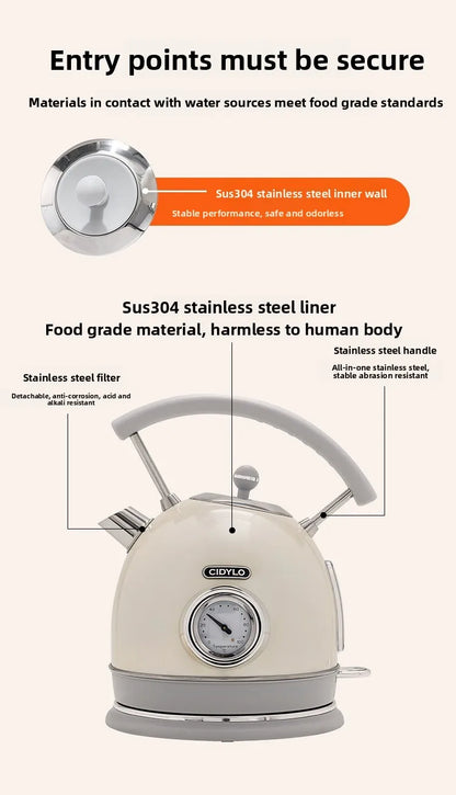 220V European Style Electric Kettle Vintage Red High Capacity ABCDFEG