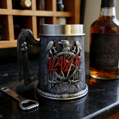 Slayer Tankard Eagle Emblem Mug Resin Outer Stainless Steel Liner Gothic Skull Handle Thrash Metal Band Fan Collectible Gift