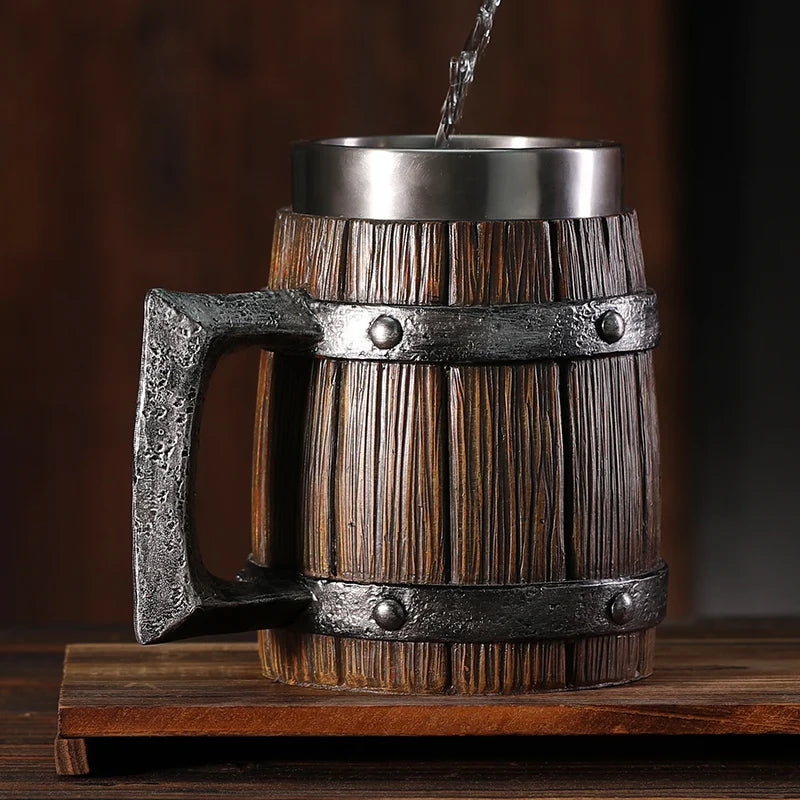 Vintage Medieval Heraldic Crest Beer Mug Lion Eagle Snake Badger Sculpture Handle Resin Stein Mug with Stainless Steel Liner
