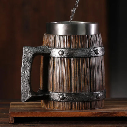 Vintage Medieval Heraldic Crest Beer Mug Lion Eagle Snake Badger Sculpture Handle Resin Stein Mug with Stainless Steel Liner