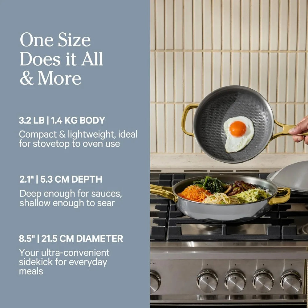 titanium always pan pro - 10.6” (2.8 qt) no-coating nonstick skillet | tri-ply titanium & stainless steel | safe for oven, indu