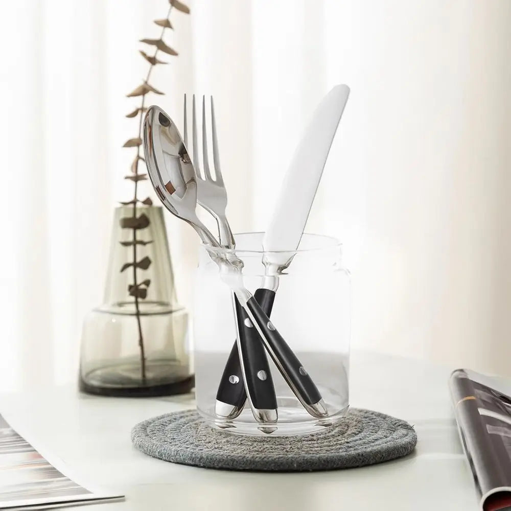 Vintage 20-Piece Stainless Steel Silverware Set with Black Bakelite Handles, Dishwasher Safe for 4-Person Service