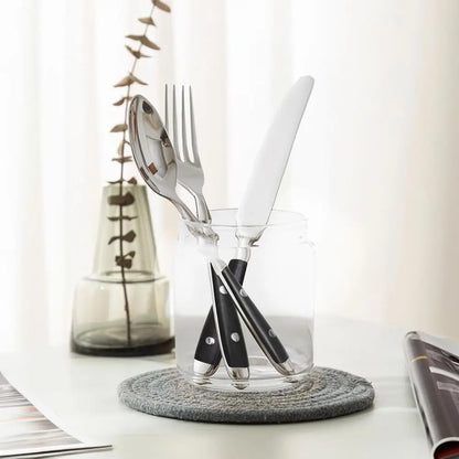 Vintage 20-Piece Stainless Steel Silverware Set with Black Bakelite Handles, Dishwasher Safe for 4-Person Service