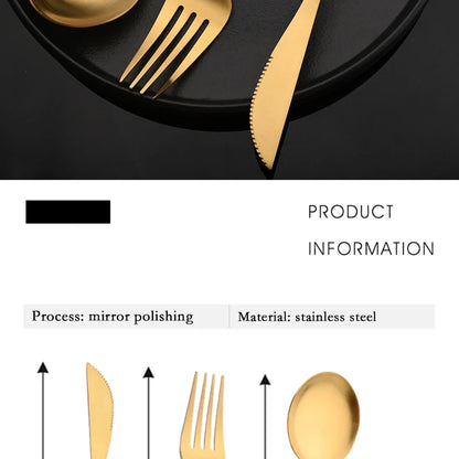 4Pcs black Gold Matte Cutlery Set Stainless Steel Dinnerware Silverware Flatware Set Home Knife Fork Spoon Picnic Tableware Set