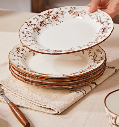 Retro Rose Household Anti-Slip full travel dish set is very luxurious luxury bowl kitchen dinner sets ceramic plates porcelain
