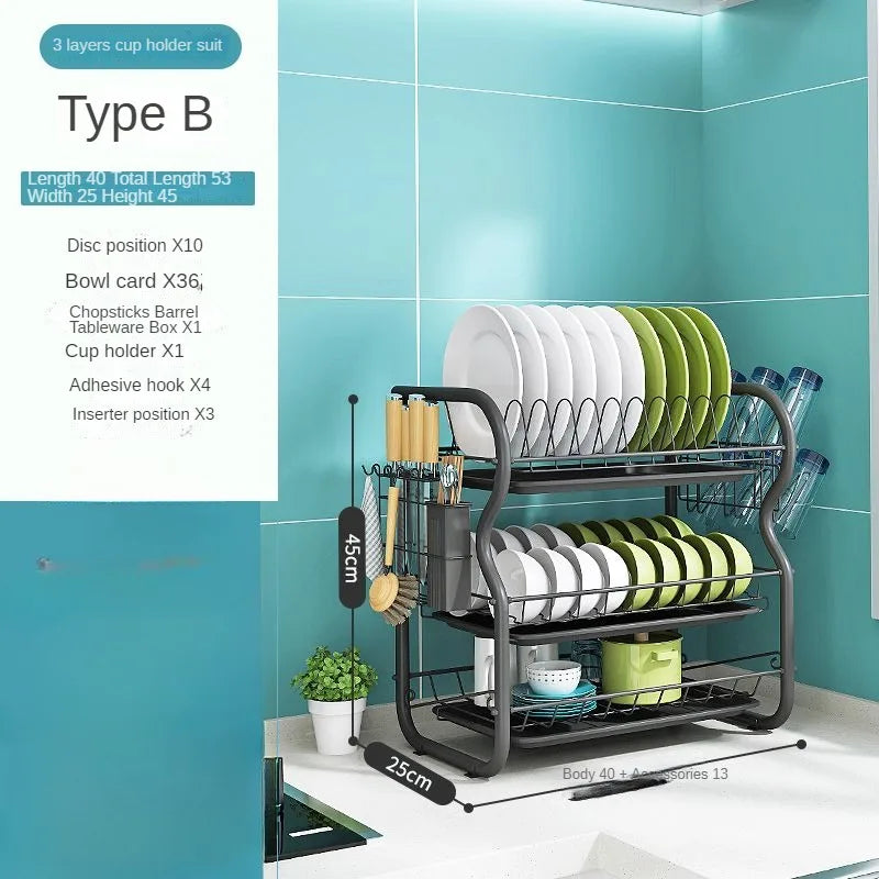 Dish Drying Rack Kitchen Adjustable Stainless Steel 2 Tier Plates Organizer Dish Bowl Drainer Storage Rack Kitchen Utensils