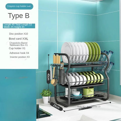 Dish Drying Rack Kitchen Adjustable Stainless Steel 2 Tier Plates Organizer Dish Bowl Drainer Storage Rack Kitchen Utensils