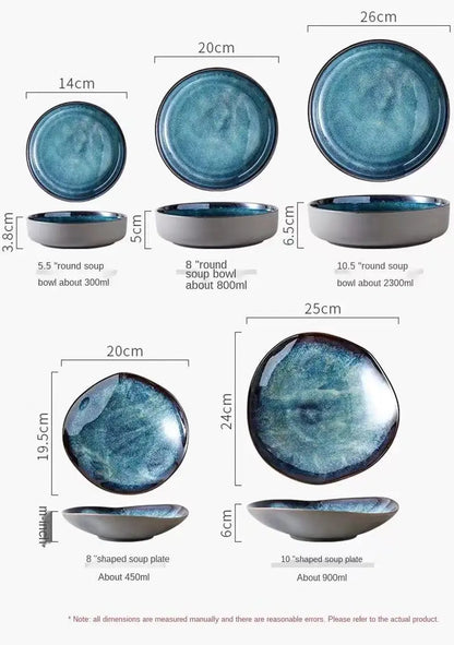 LingAo   Creative porcelain glazed porcelain bowl, soup plate tableware set
