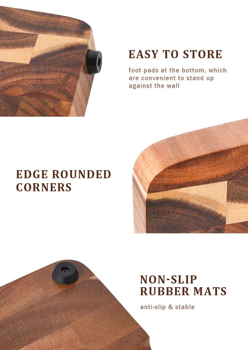 End Grain Butcher Block Premium Acacia Wood Cutting Board Chopping Board for Kitchen with Handle