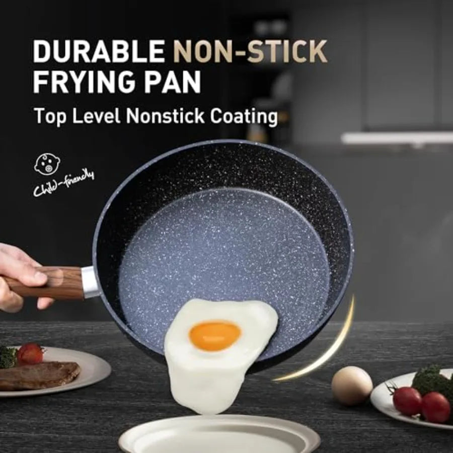 Pots and Pans Set Non Stick 12 Piece Black Granite Kitchen Cookware Induction Compatible Pot and Pan Sets for Cooking Nonstick