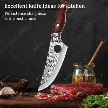 WXCOO Handmade Forged Knife Butcher Cleaver Knife Meat Cutting Japanese Kitchen Pork Bone Shaving Knives Boning Knife