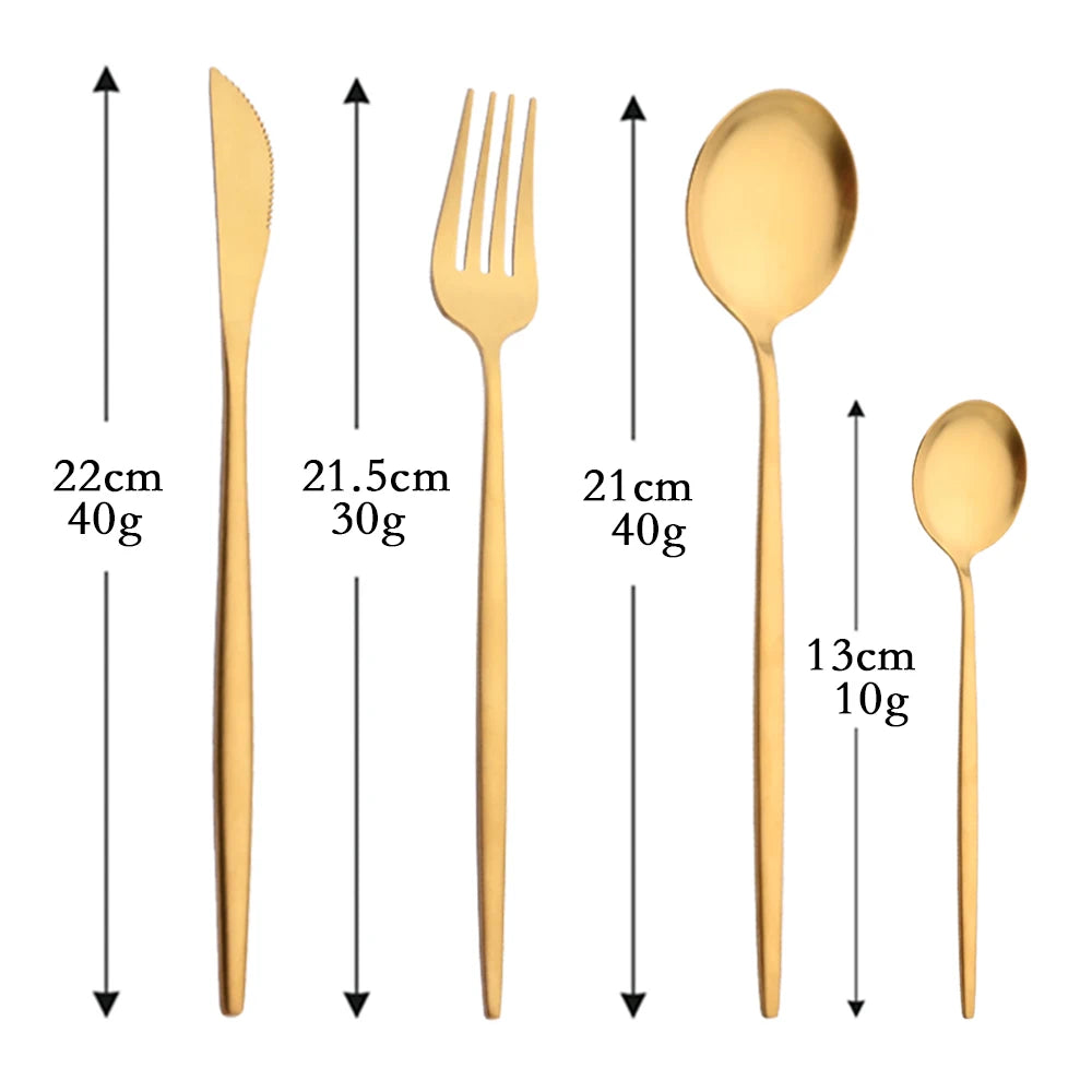 4Pcs black Gold Matte Cutlery Set Stainless Steel Dinnerware Silverware Flatware Set Home Knife Fork Spoon Picnic Tableware Set