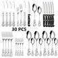 30 piece cutlery set - Western utensils knife, fork, spoon (including sharp steak knife) - for home, hotel, and restaurant use