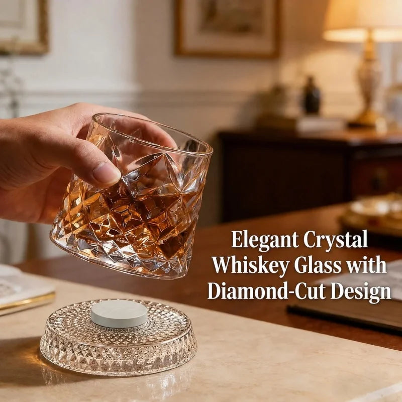 280ml Rotating Whiskey Glass Crystal Rum Glass Cocktail Party Drinking Gift Creative Crystal Premium Beer Glass