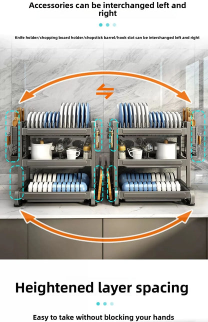 Minimalist Countertop Storage Stainless Steel Drain Dish Rack Kitchen Shelf Multifunctional Shelf Drain Dish Rack