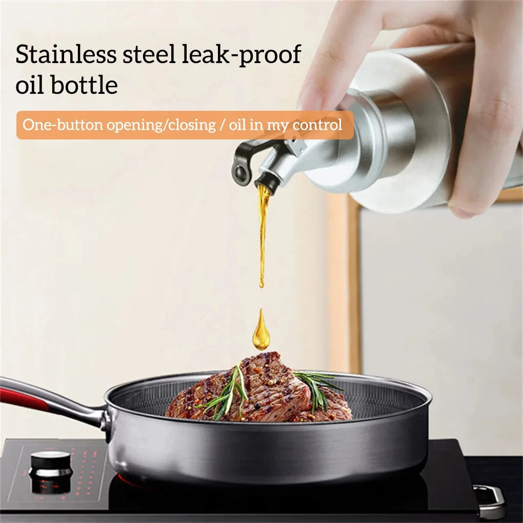1PCS Kitchen Olive Oil Bottle Plastic Container Stainless Steel Bottle Body Pot Jar Pro Vinegar Sauce Holder Cooking Dispenser