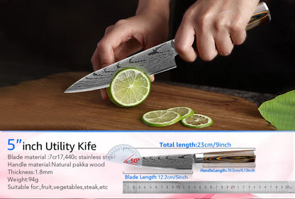 Kitchen Knife Set Professional Chef Knife 7CR17 Germany Stainless Steel Damascus Laser Meat Cleaver Slicing Santoku Cutter Tools