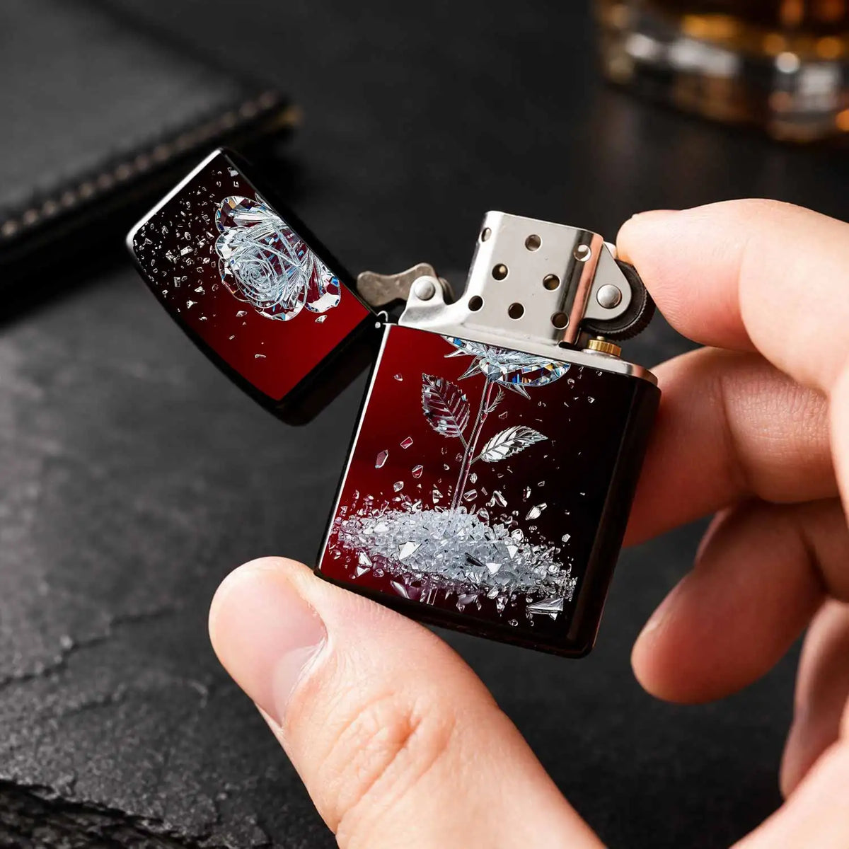 Exquisiteshattered Rose Themed Lighter, Artistic Cut Iridescentbody, Aesthetic Creative Practical Goodie, Ideal Gift For Birthdays And Festivals, Suitable For Daily Outings And All Scenarios, High-Value Unique Personal A Humo