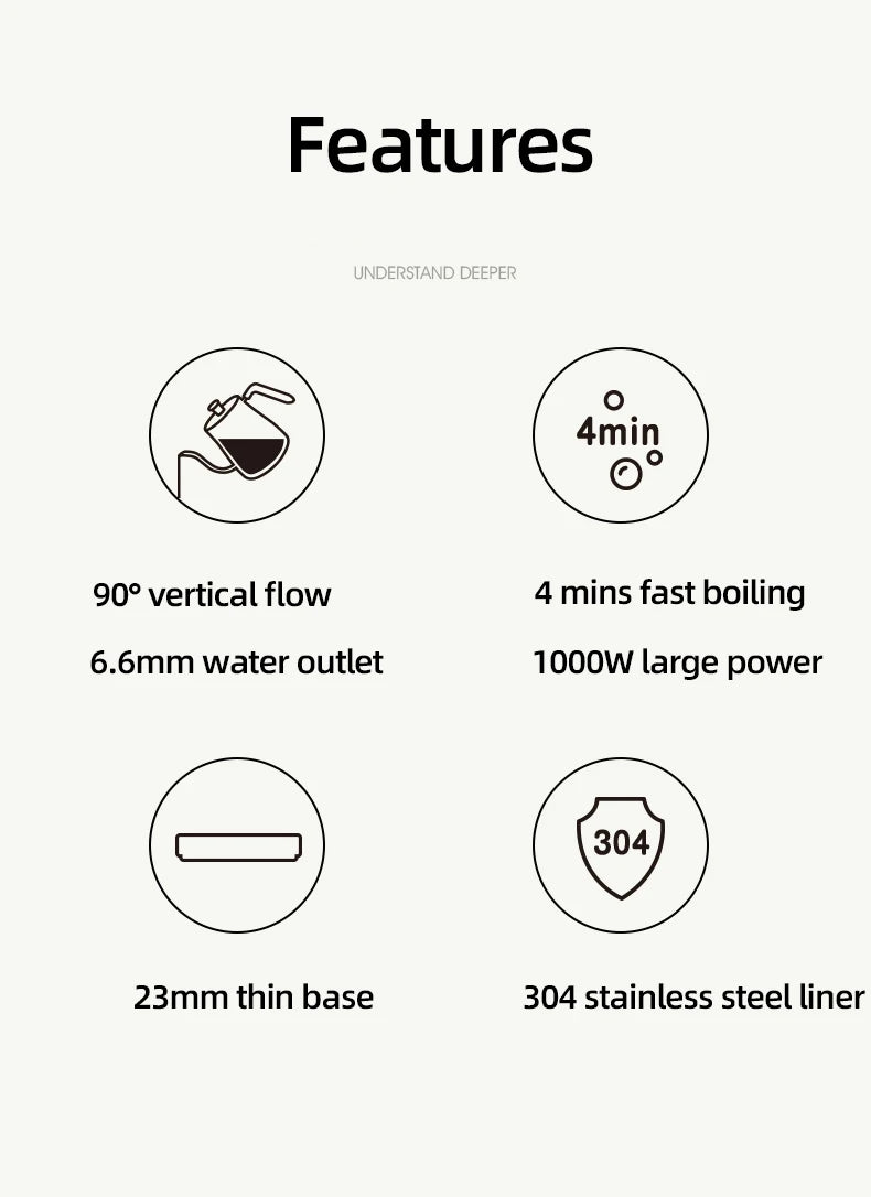 110V/220V Electric Kettle 800ml Hand Brew Coffee Pot Gooseneck Jug Slender Mouth Teapot 304 Stainless Steel Liner Kettle 1000W