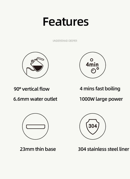 110V/220V Electric Kettle 800ml Hand Brew Coffee Pot Gooseneck Jug Slender Mouth Teapot 304 Stainless Steel Liner Kettle 1000W