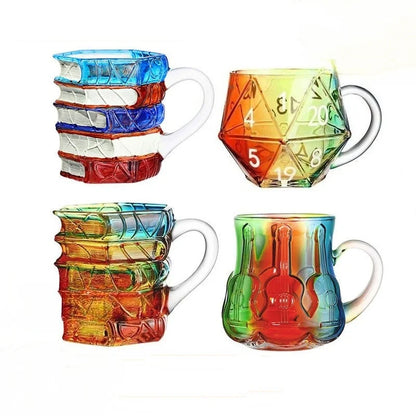 JUSTINLAU Irregular Painted Book Mug Coffee Cup High Borosilicate Glass Drinking Cup with Handle Book Cup Beer Mug Breakfast Cup