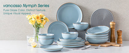 VANCASSO NYMPH 16/32 Piece Ceramic Glaze Tableware Set with Dinner/Dessert/Soup Plate/Bowl  For 4/8 Person 4 Color Optional