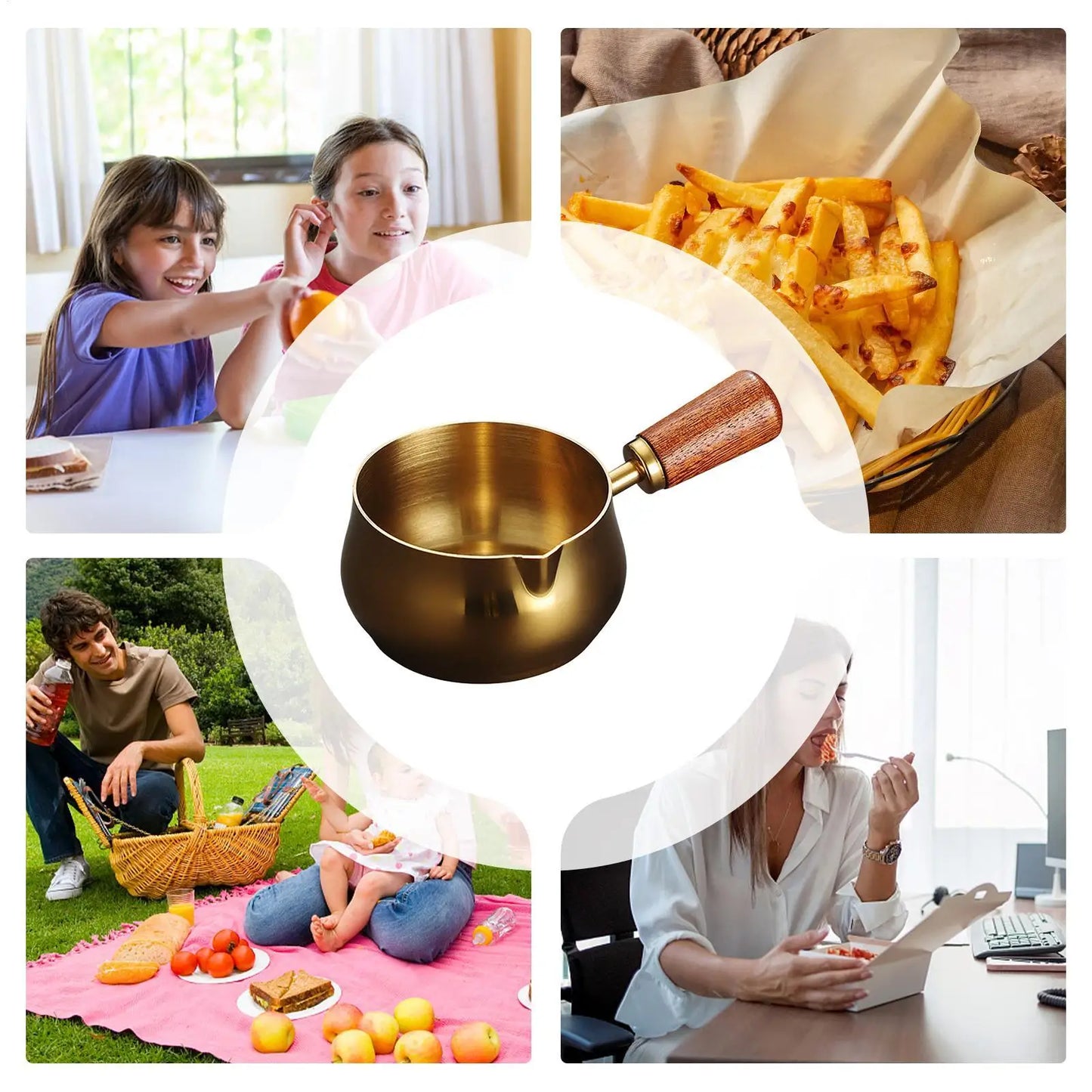 Sauce Pan Cooking Saucepan Mini Wooden Handle Boiling Pan Multiple Uses Non-Stick Sauce Frying Pan With Pour Spout Kitchen tools