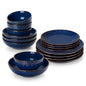 MALACASA LYDIA 16/32 Piece Blue Stoneware Plates Dinner Set Embossment Dinnerware with 6pcs Dinner plate/Dessert/Soup/Bowl