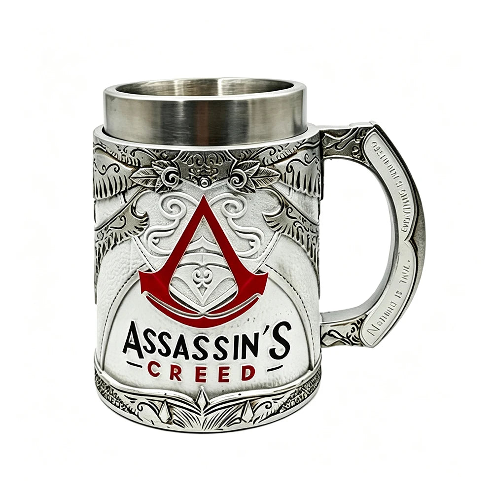 Assassins Creed Valhalla Viking Game Tankard Stainless Steel Liner Resin Coffee Mug Norse Warrior Stein Tankard for Gamer Gift