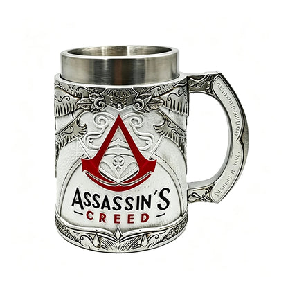 Assassins Creed Valhalla Viking Game Tankard Stainless Steel Liner Resin Coffee Mug Norse Warrior Stein Tankard for Gamer Gift