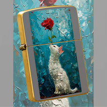 Creative Impasto Style White Cat With Red Rose Pattern Lighter, Exquisite Artistic Portable Daily Companion, Trendy Aesthetic Versatile Item For Home Display, Travel Carry, Gifting To Friends And Family For All Occasion A Hum