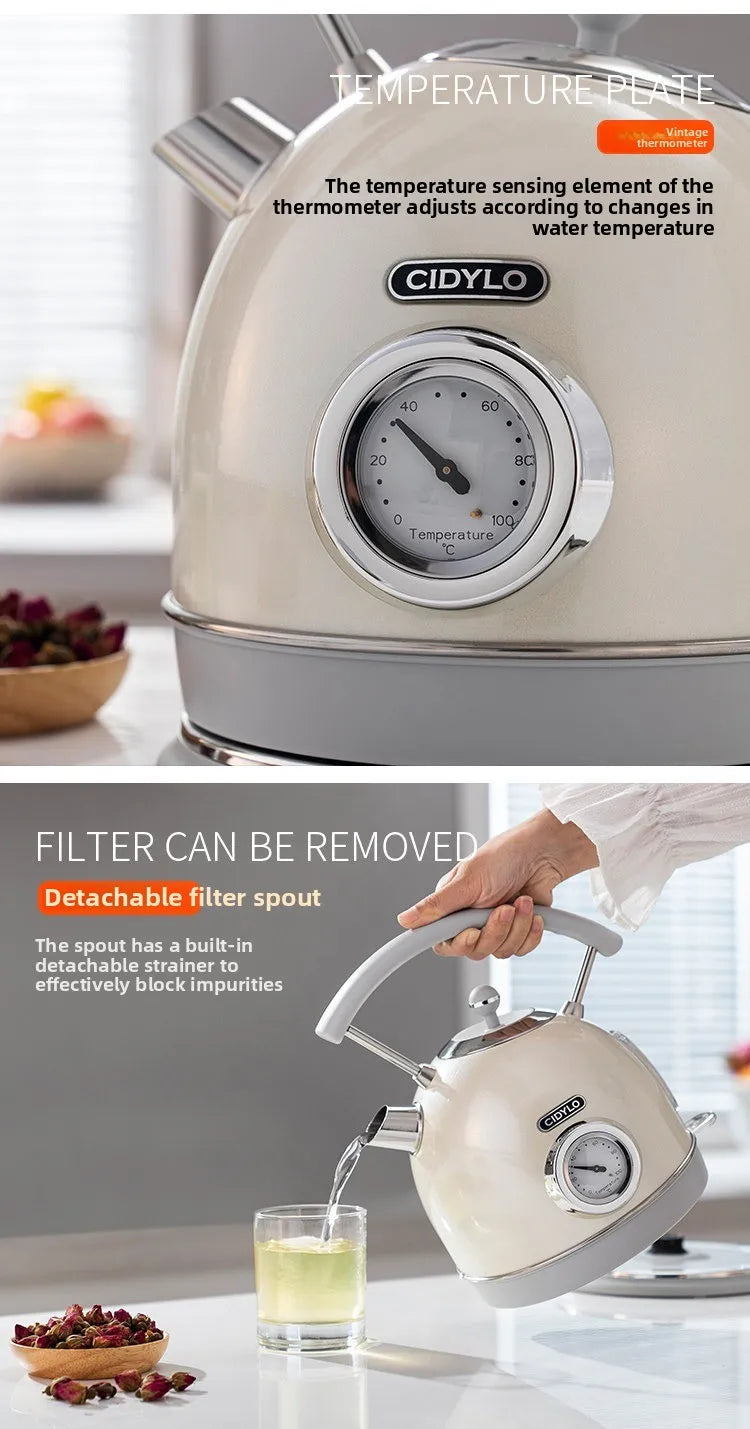 220V European Style Electric Kettle Vintage Red High Capacity ABCDFEG