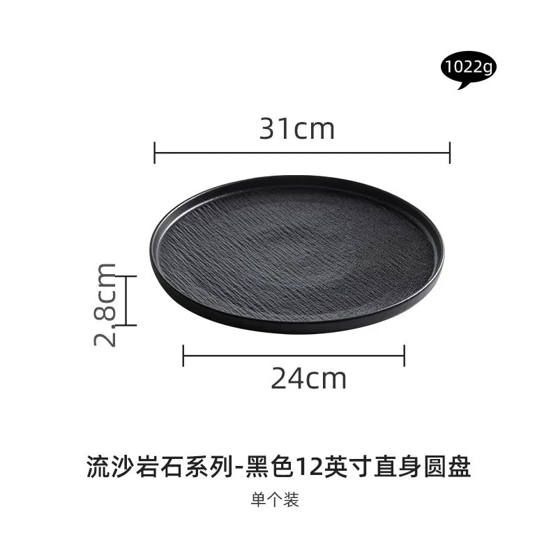 Black and white ceramic tableware, plates, plates, household eating bowls, soup bowls, high-end luxury Japanese tableware sets.