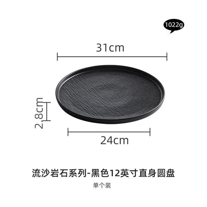 Black and white ceramic tableware, plates, plates, household eating bowls, soup bowls, high-end luxury Japanese tableware sets.
